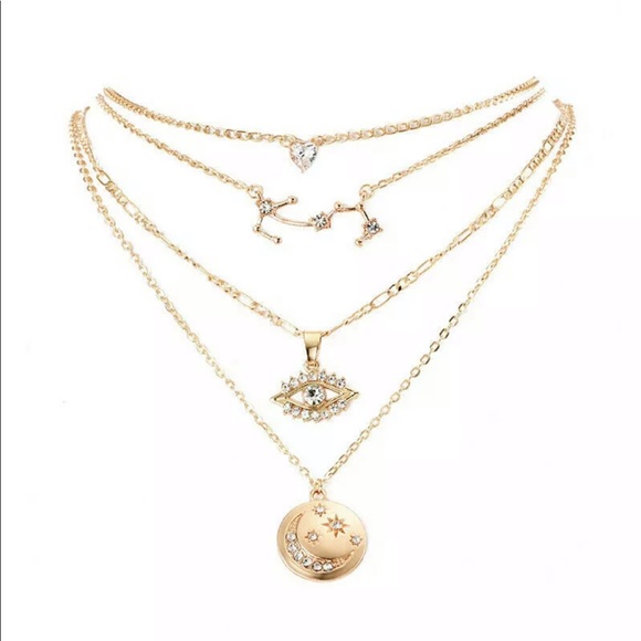Jewelry - ✨Crescent Moon & Evil Eye 4 Layer Necklace ✨